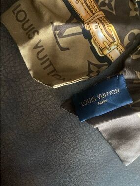Louis Vuitton Brown Monogram Silk Scarf with Gold Print